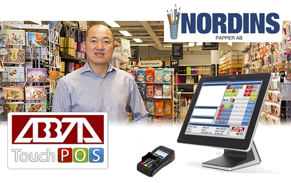 Nordins papper butik med personal logo och ABBTA TouchPOS Butikssystem